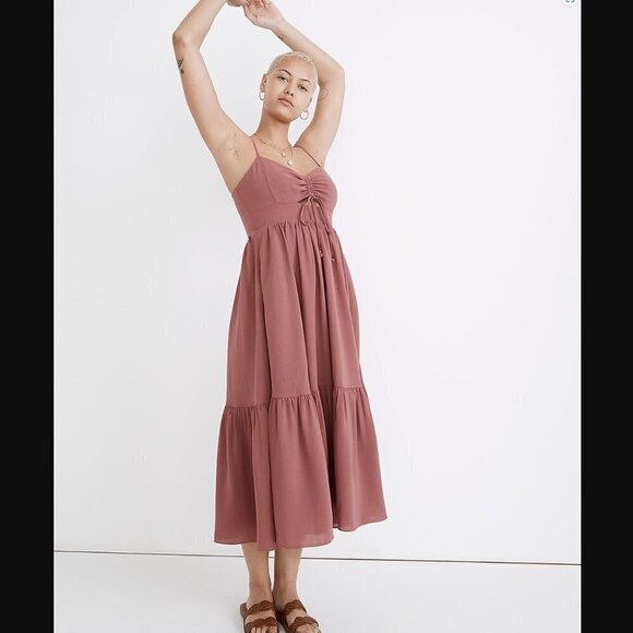 NWT Madewell Ruched Keyhole Tiered Midi Dress - Picture 1 of 7